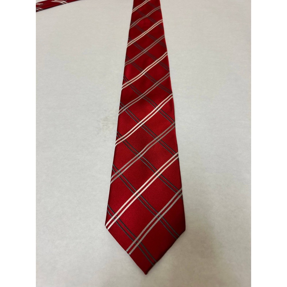 Donald J. Trump Necktie Mens One Size Red Striped Check 100% Silk‎ Designer Logo